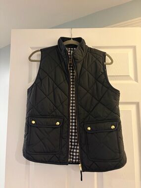 J. Crew Black Quilted Vest with Gingham Lining